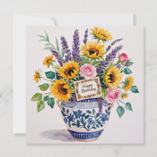 Happy birthday & bouquet of flowers  holiday card