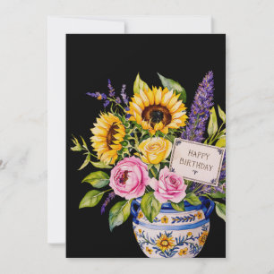 Happy birthday & bouquet of flowers  holiday card