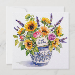 Happy birthday & bouquet of flowers holiday card