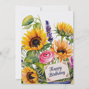 Happy birthday. Bouquet of flowers holiday card