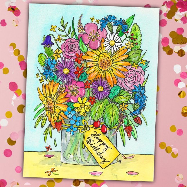 Happy Birthday Bouquet postcard by N. Janes (Creator Uploaded)