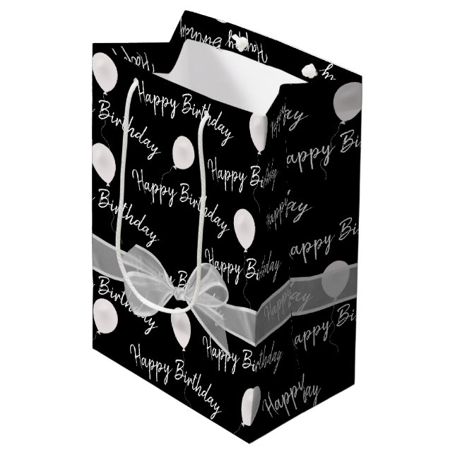 Happy Birthday Bow and Balloons   Medium Gift Bag (Front Angled)