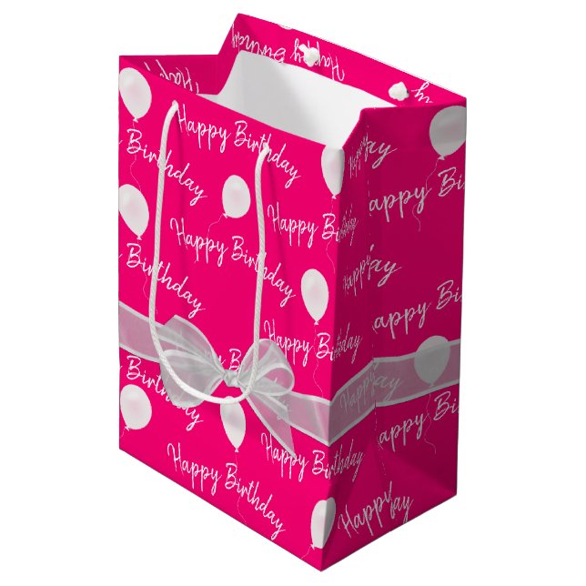 Happy Birthday Bow and Balloons   Medium Gift Bag (Front Angled)