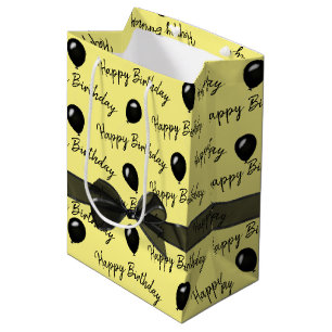Happy Birthday Bow and Black Balloons Medium Gift Bag