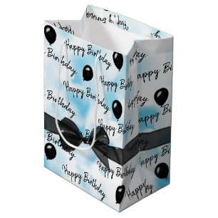 Happy Birthday Bow and Black Balloons  Medium Gift Bag