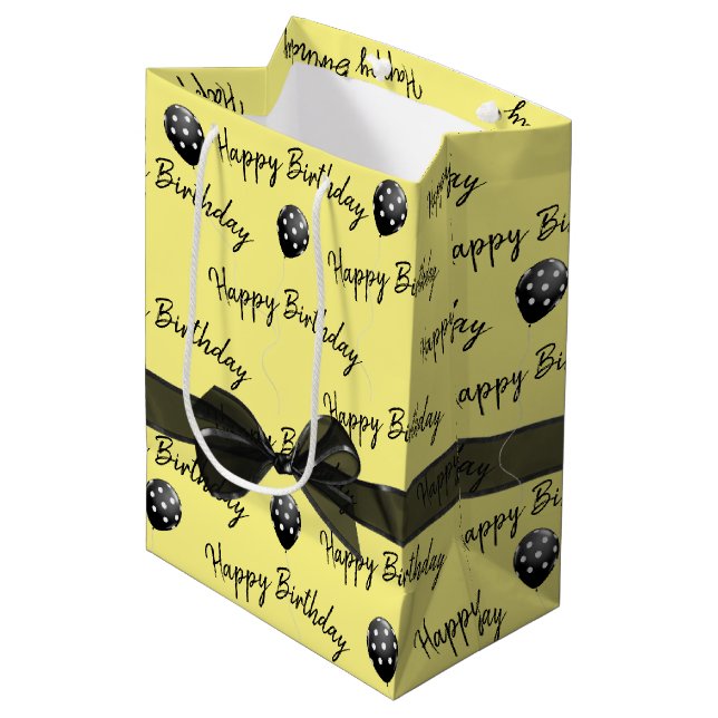 Happy Birthday Bow and Polka Dot Balloons  Medium Gift Bag (Front Angled)