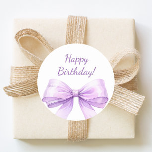 Happy Birthday Bow Lavender elegant Classic Round Sticker