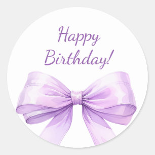 Happy Birthday Bow Lavender elegant Classic Round Sticker