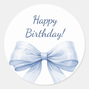 Happy Birthday Bow Light Blue elegant Classic Round Sticker