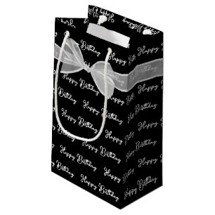 Happy Birthday Bow On Black Small Gift Bag