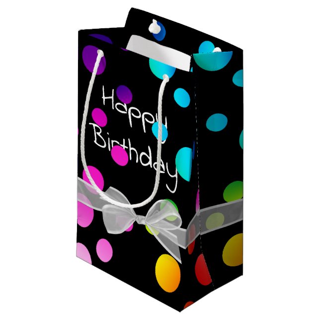 Happy Birthday Bow on Dots Small Gift Bag (Front Angled)