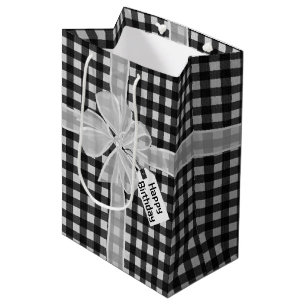 Happy Birthday Bow On Gingham Medium Gift Bag