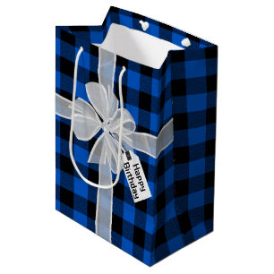 Happy Birthday Bow On Plaid  Medium Gift Bag