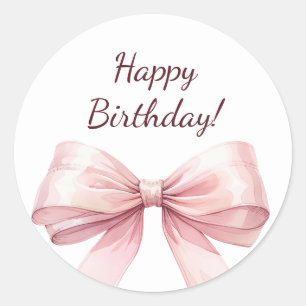 Happy Birthday Bow Pink elegant Classic Round Sticker
