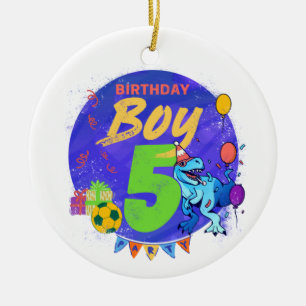 Happy Birthday Boy 5th Fifth Birthday Dinosaur Ceramic Tree Decoration