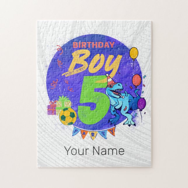 Happy Birthday Boy 5th Fifth Birthday Dinosaur Jigsaw Puzzle (Vertical)