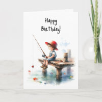 Happy Birthday Boy Fishing Pond Pier Red Hat