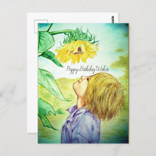 Happy Birthday Boy Sunflower Postcard