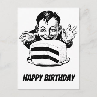 Happy birthday boy with cake postcard
