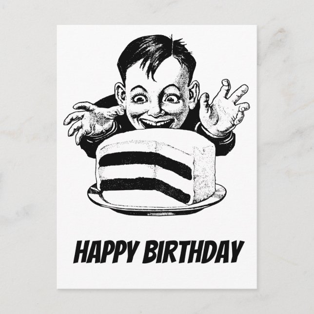 Happy birthday boy with cake postcard (Front)