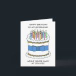 Happy Birthday Boyfriend Away at College Card<br><div class="desc">A simple image of a white birthday cake decorated with a blue bow and multi colored lit candles. The image is accompanied by the words 'Happy Birthday to my boyfriend while you're away at college'. The image is set against a white background.</div>