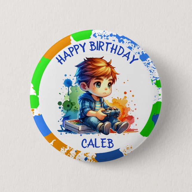 Happy Birthday Boy's Gaming Personalised Birthday 6 Cm Round Badge (Front)