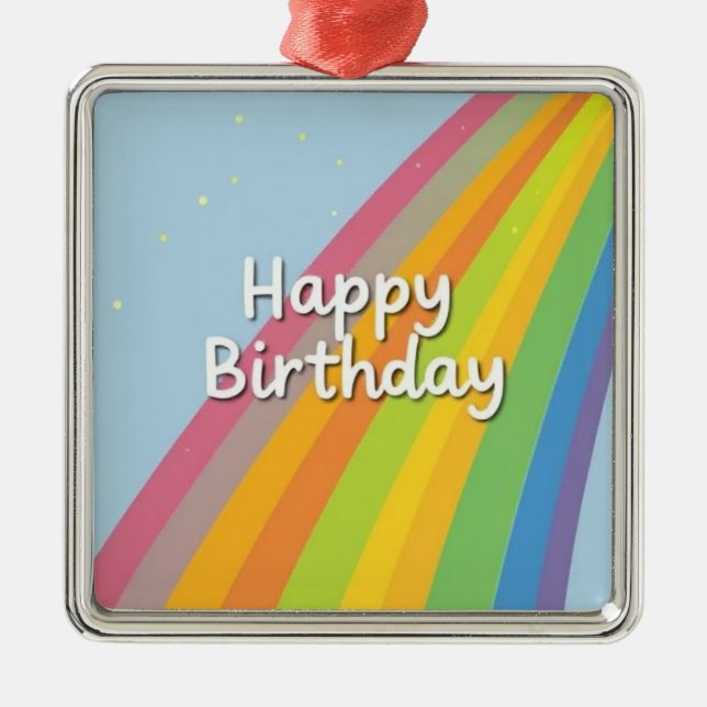 Happy Birthday Bright & Colourful Rainbow Metal Tree Decoration (Front)