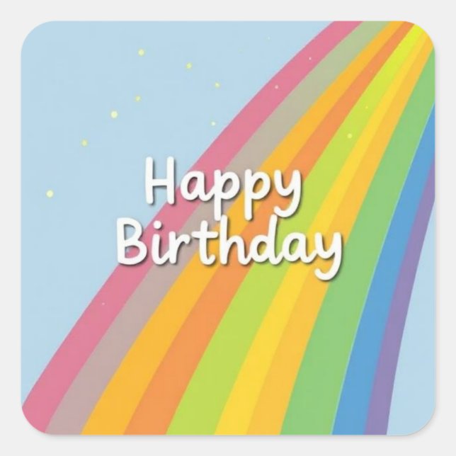 Happy Birthday Bright & Colourful Rainbow Square Sticker (Front)