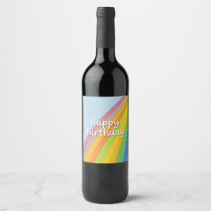 Happy Birthday Bright & Colourful Rainbow Wine Label
