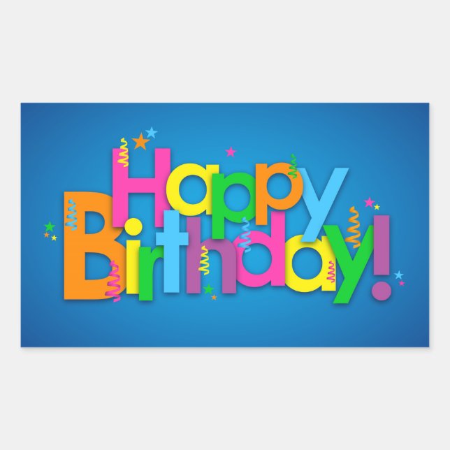 Happy Birthday - Bright Colours Rectangular Sticker (Front)