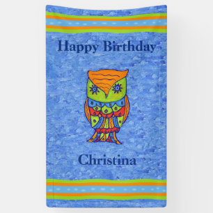 Happy Birthday Bright Fantasy Owl Star Eyes Banner