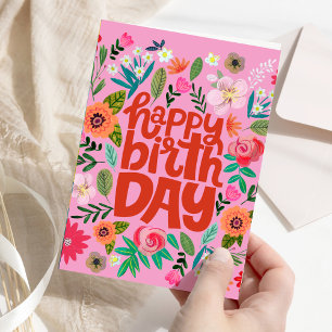 Happy Birthday Bright Floral Pink Garden Card