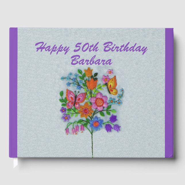 Happy Birthday Bright Flower Bouquet Butterflies Guest Book (Front)