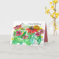 Happy Birthday Bright Summer Garden Red Flowers