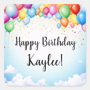 Happy Birthday Bright Unisex Multicolor Balloons Square Sticker