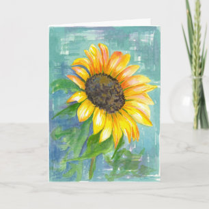 Happy Birthday Bright Yellow Sunflower Watercolor Card
