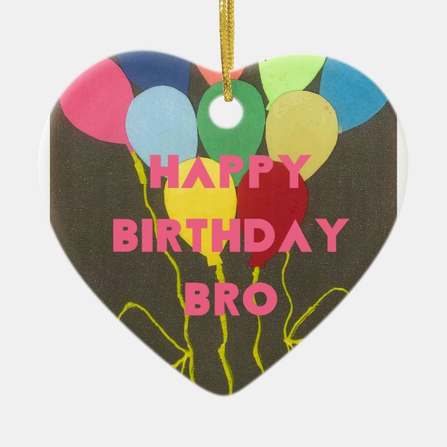 Happy Birthday Bro Art Print Ceramic Tree Decoration (Front)