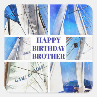 Happy Birthday Brother Artistic White Sails Square Sticker