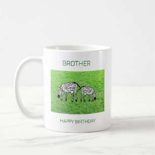 Happy Birthday Brother, Cute and Happy Zebras Coffee Mug