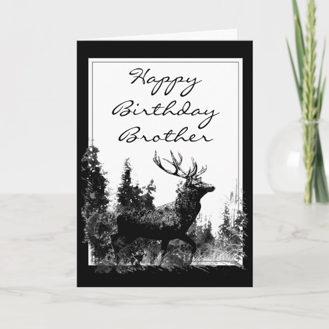 Happy Birthday Brother Vintage Stag, Deer Card (Front)