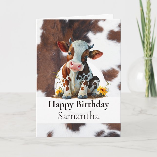 HAPPY BIRTHDAY BROWN COW HIDE CARD (Front)
