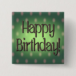 Happy Birthday Brown Polka Dot Text Green Bkgrd 15 Cm Square Badge