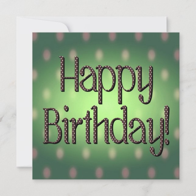 Happy Birthday Brown Polka Dot Text Green Bkgrd Invitation (Front)