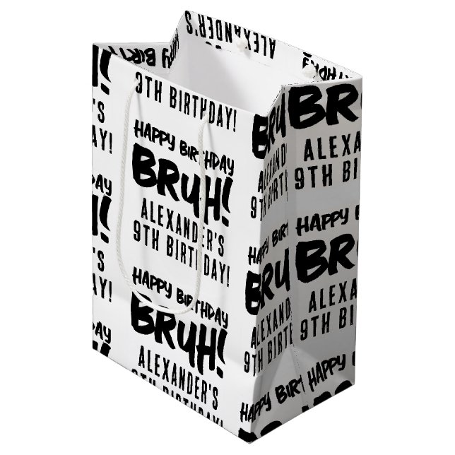 Happy Birthday Bruh Boy's Teenager Teen Boy Medium Gift Bag (Front Angled)