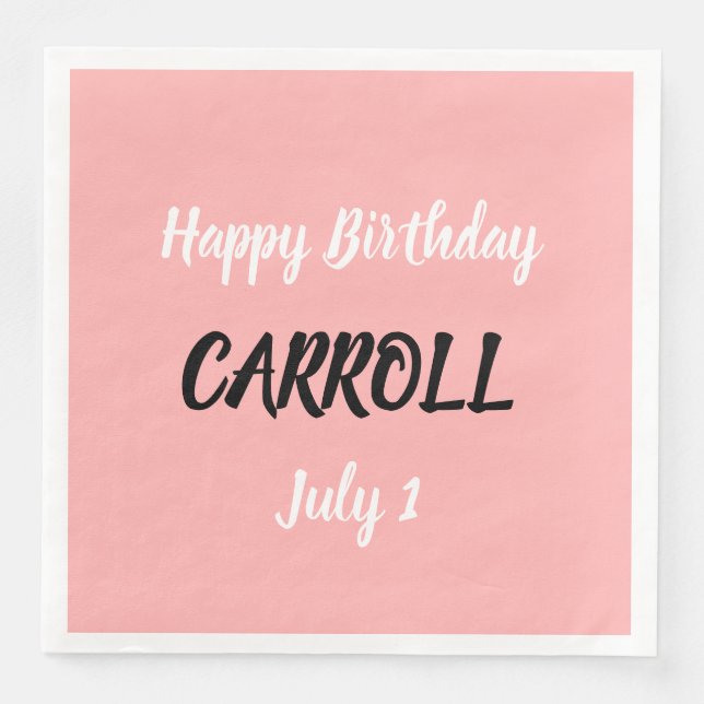 Happy Birthday Brush Brushstroke Script Pink Napkin (Front)