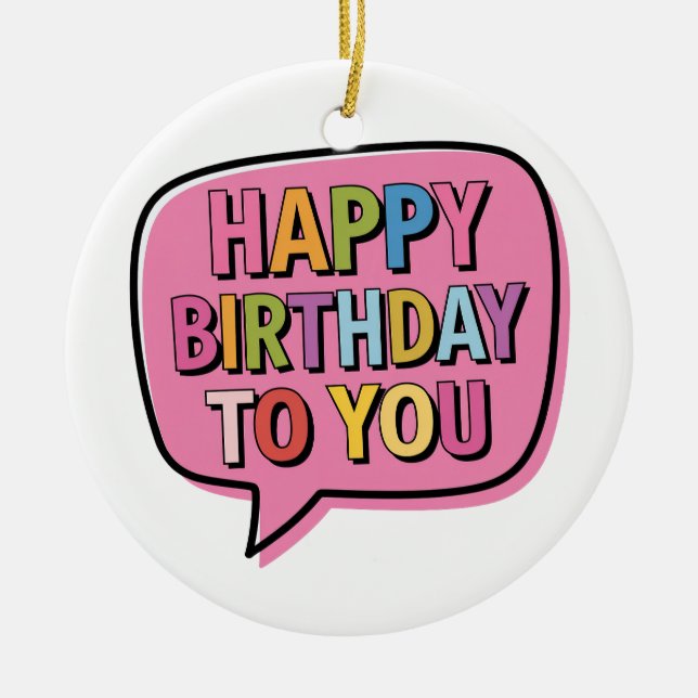Happy Birthday Bubble Ceramic Tree Decoration (Front)