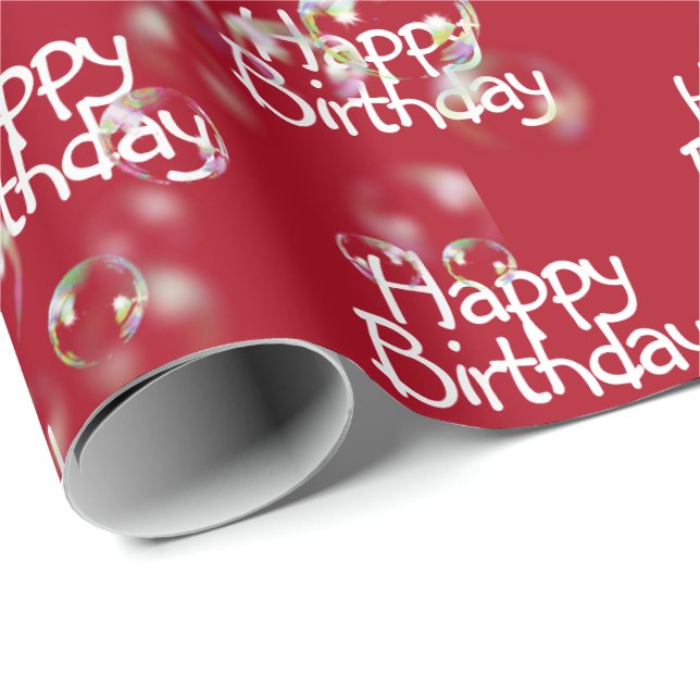 Happy Birthday Bubbles on Red Wrapping Paper (Roll Corner)