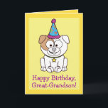 Happy Birthday Bulldog: Great-Grandson Card<br><div class="desc">A cartoon bulldog for a great-grandson is dressed for a birthday party in this colourful,  happy birthday card.    Matching items,  such as stickers and magnet are available at penguincornerstore under the appropriate category.</div>