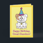 Happy Birthday Bulldog: Great-Grandson Card<br><div class="desc">A cartoon bulldog for a great-grandson is dressed for a birthday party in this colourful,  happy birthday card.    Matching items,  such as stickers and magnet are available at penguincornerstore under the appropriate category.</div>