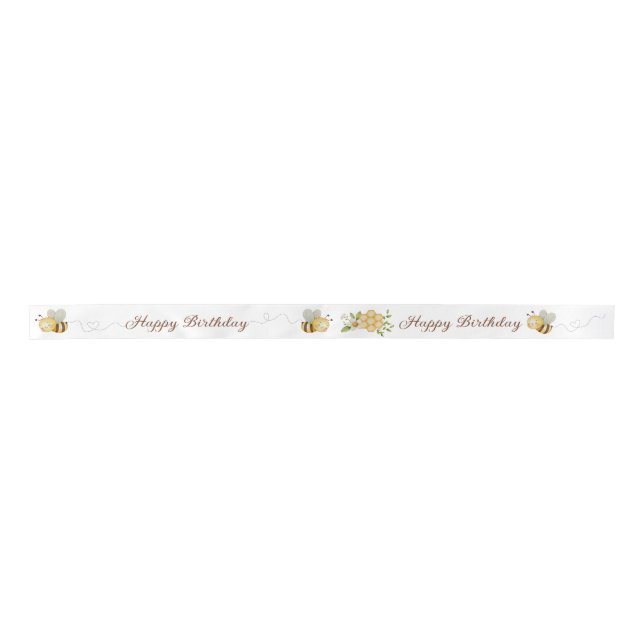Happy Birthday Bumble Bee Floral Ribbon Satin Ribbon (Front)